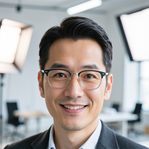 四十岁左右中年男性头像,穿深色西装,蓝色背景,专业商务形象,自信微笑表情